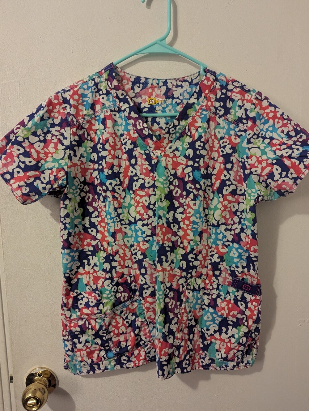 Colorful Leopard Scrub Top